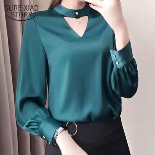 2019 spring new fashion female professional elegant wild temperament long-sleeved V-neck with work womens blouse tops 2319 50