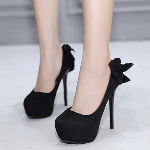 Platform High heels Women Pumps Round Toe Sexy Satin Large Bow Fine High Heel Single Shoes Womens Shoes 2021