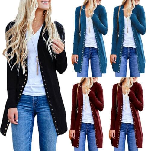 Women Sweater Long Sleeve Button Knit Cardigan Tops Casual Loose Jacket Coat Outwear Spring Autumn