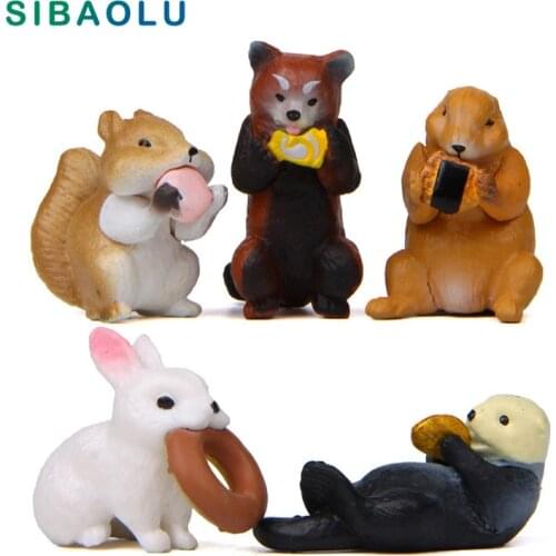 1pc Eating food Rabbit Raccoon Otter Sea Lion Model Mini figurine garden Dollhouse home miniature ornament decoration accessory