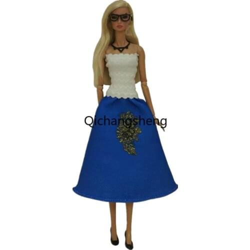 11.5" Fashion White Blue Princess Clothes For Barbie Doll Outfits Off Shoulder Dancing Dress Gown 1/6 BJD Accessories Toys Gifts