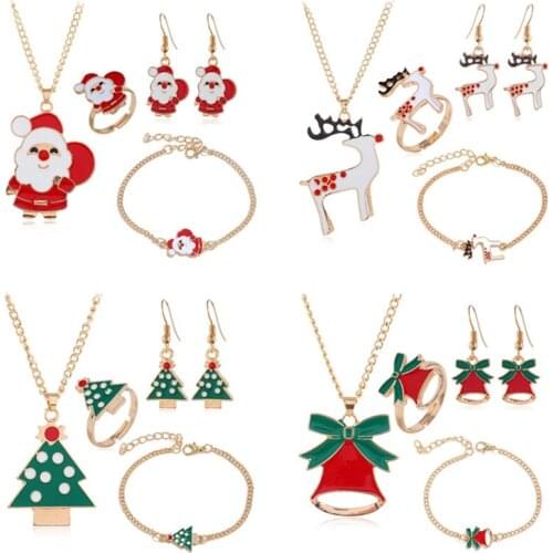 5pcs Navidad 2021 Christmas Jewelry Tree Earrings Necklace Bracelet Christmas Decoration for Girl New Year 2022 Gift Ornaments