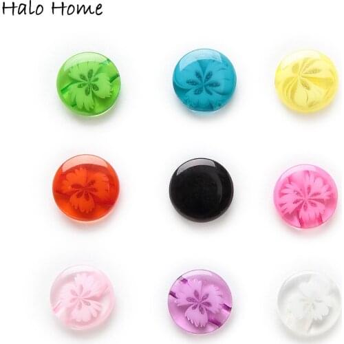 50pcs Shank Resin Embedded Flowers Round Buttons Sewing Scrapbooking Clothing Gift Handwork Home Decor Card Making DIY 14mm