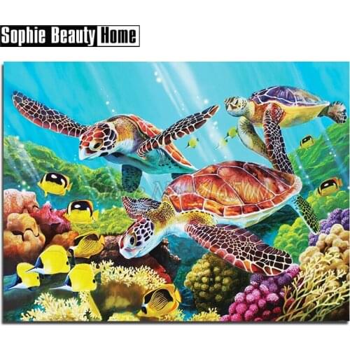 Diy 5d Diamond Mosaic Full Drill Diamond Painting Cross Stitch Animal Turtle In Sea Diamond Embroidery Needlework Fish 18C053