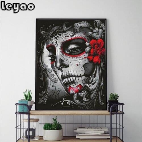 5D Diy Diamond Painting Skull Flower Beauty Art Diamond Picture Mosaic Halloween Gift Home Wall Decoration