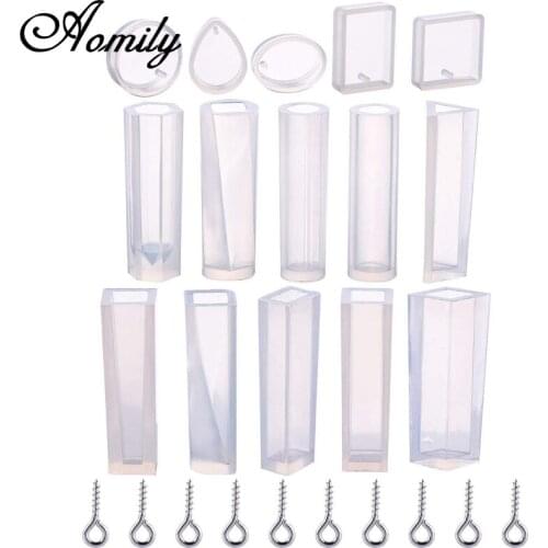 Aomily DIY 15pcs/Set Handmade Jewelry Mold Necklace Eardrop Gemstones Cake Chocolate Crystal Drop Resin Soap Molds 100pcs Screws