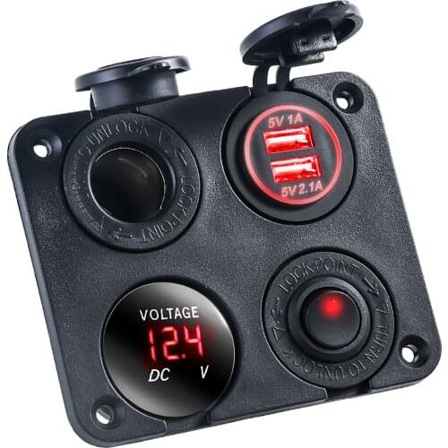 Dual USB Car Charger Panel With LED Voltmeter Waterproof Cigarette Lighter Socket Splitter For 12V-24V Car Truck Motorcycle Boat