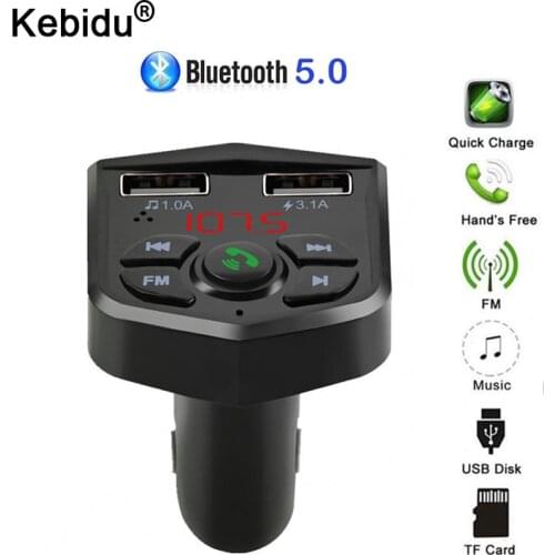 FM Transmitter Aux Modulator Bluetooth 5.0 Handsfree Car Audio MP3 Player with 3.1A Quick Charge Dual USB Car Charger Support TF