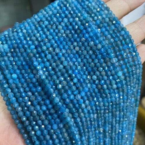 Natural Crystal Stone Beads 3mm Faceted Cutting Loose Blue Apatite Beads for Jewelry Making