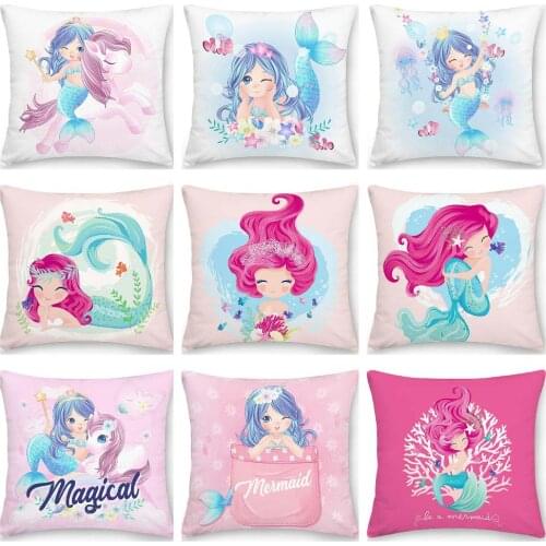Mermaid Pillowcase Decorative Sofa Cushion Case Bed Pillow Cover Home Decor Car Cushion Cover Square Pillow Case 45*45cm