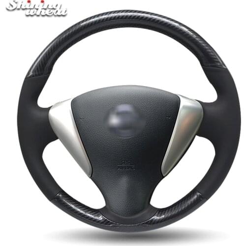 BANNIS Black Leather Carbon Fiber Pu Steering Wheel Cover for Nissan Tiida Sylphy Sentra 2014 Note