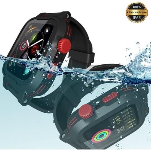 Black Silicone Waterproof Sport Watch Case For Apple Watch Band 44mm Red Breathable Bracelet Strap For iWatch 4 Waterproof Case
