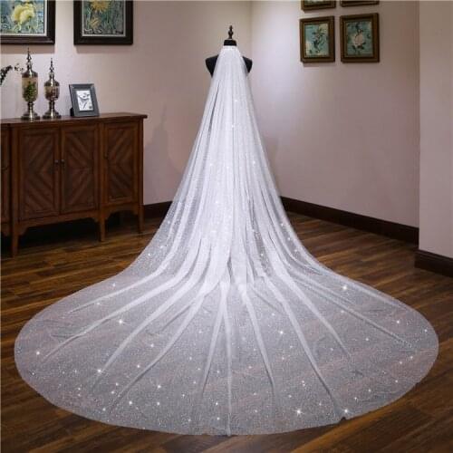 Luxurious Bling Bling Sequins Cathedral Bridal Veil Wedding Veil Soft Women Wedding Hair Veils Cheap Head Accessories 4m ivory