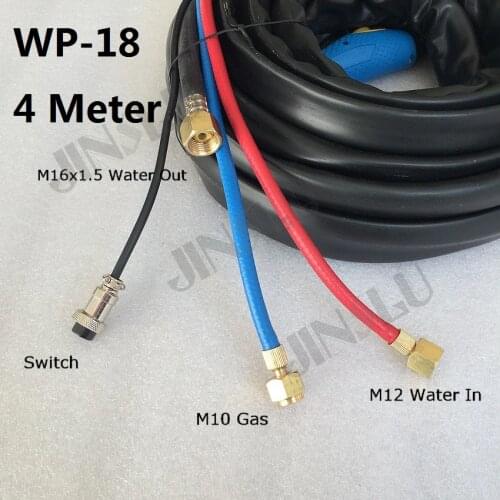 Water Cooled Tig Torch Complete Package WP-18 WP 18 4M 13 feet M16 x 1.5mm Water and Electric Together 1pcs Free Consumables