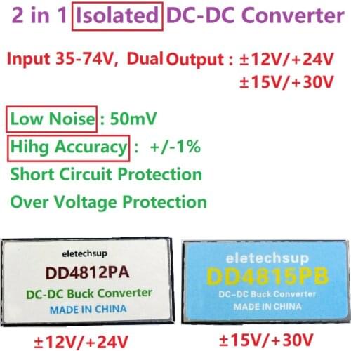 15W Isolated Dual Power Supply 35-74 to +-12V 15V 24V 30V DC DC Step-up Boost-Buck Converter module for Audio Speaker