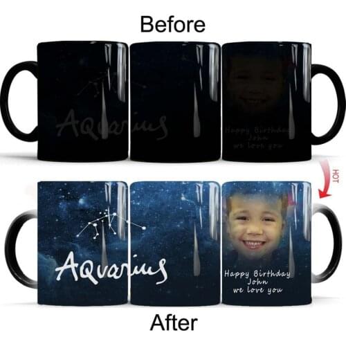 Customize Photos and Text Aquarius Coffee Mugs Heat Reveal Color Changing Mug Kids Birthday Gift Cup