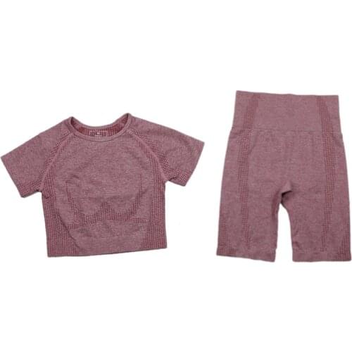 2021New Pcs Seamless Yoga Set Women Running Sportswear Workout Clothes High Waist Fitness Shorts+Short Sleeve Crop Top Gym Sets