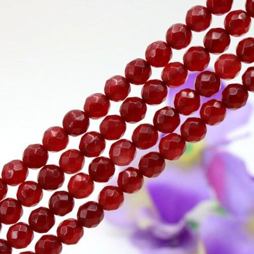 Red chalcedony faceted round shape 6mm loose beads 15" DIY stone fashion suitable for women to make design bracelet necklace