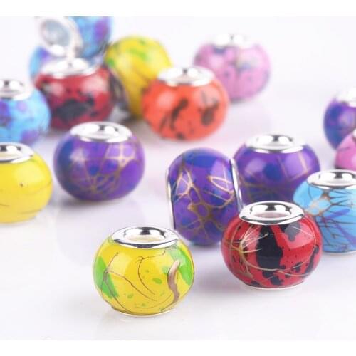 50Pcs/Lot Assorted Colors Round Glass Beads Charms Big Hole fit European Pandora Style DIY Jewelry Bracelet Necklace Making