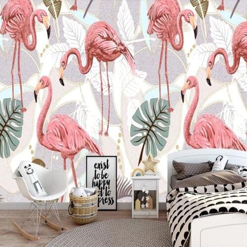 Milofi custom large 3D wallpaper mural tropical palm tree plant flamingo banana leaf background wall decoration wallpaper mural
