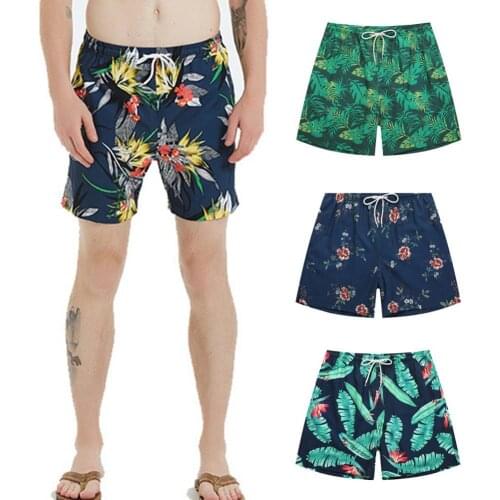 50% Hot Sales Summer Flower Leaves Men Shorts Quick Drying Drawstring Pocket Beach Swim Trunks