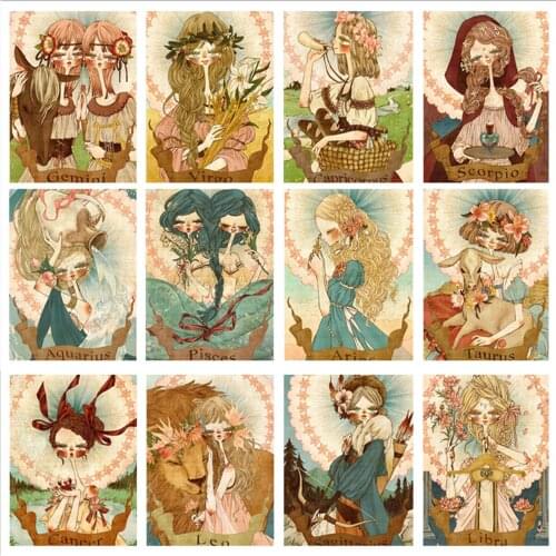 DIY Twelve Constellation Cartoon Diamond Painting Full Diamond Mosaic Set Cross Stitch Needlework Home Decoration