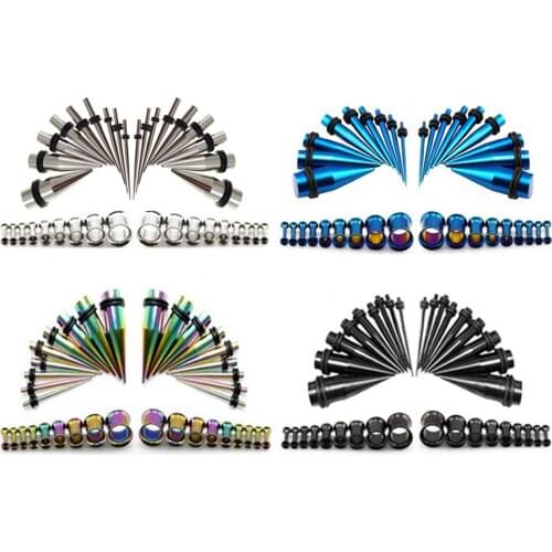 36 Pieces Ear Stretcher Kit Straight Earring Taper & Double Flared Flesh Tunnel Plug Gauge Piercing Jewelry Expander 14g-00g