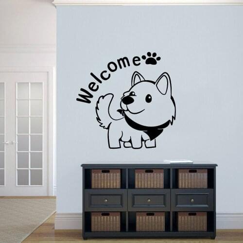 Welcome Wall Decals Dog Cute Animals Pets Shop Living Room Nursery Home Decor Art Door Window Vinyl Stickers Words Mural Q405