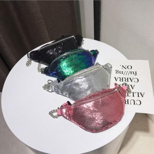 The Latest WomenS Belt Messenger Bag Sequins Decorative Zipper Closure Adjustable Waterproof Large Capacity Chest Bag