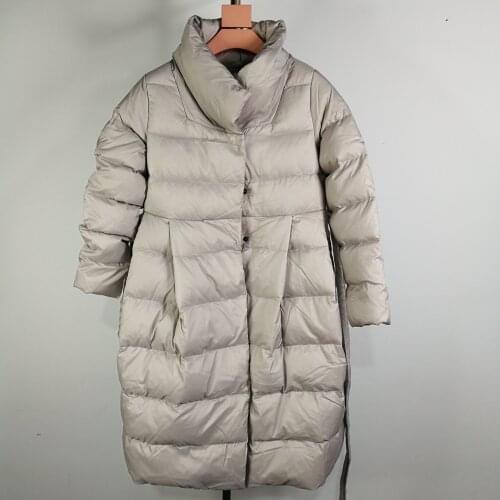 Winter Coat Women Skirt Parka Fashion Bowknot Waist Medium Long Stand Collar Cotton Padded Warm Jacket Chaqueta Mujer Invierno