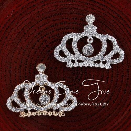 20pcs/lot 2Colors Newborn Clear Rhinestone Crown Buttons With Pendant Center For Baby Hair Accessories Alloy Botton For Wedding