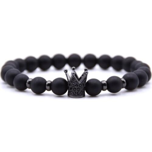 Rose Gold Crown 8MM Matte Onyx Bracelet Man Fashion Women Gift For Bracelets