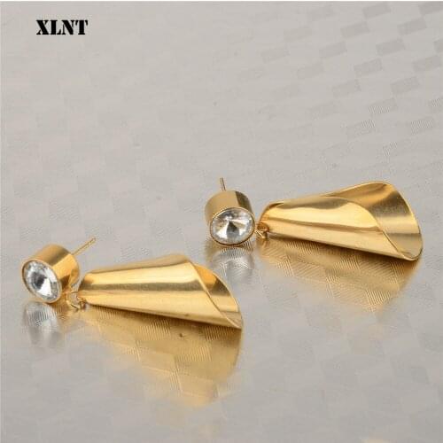 XLNT Elegance Gold Big Flower Drop Dangle Earring for Women Trendy Metal Floral Party Jewelry Gift Pendientes