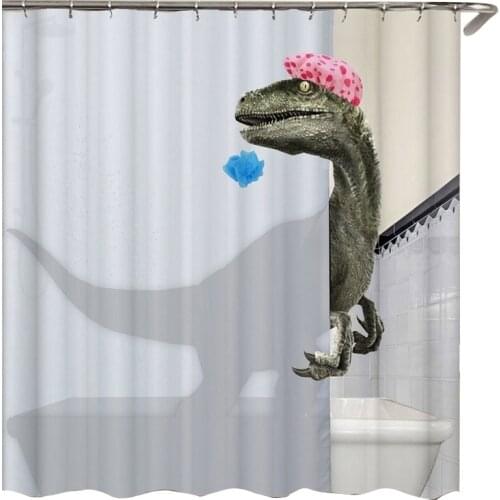 Lovely Bathing Dinosaur Print Shower Curtain Waterproof Bathroom Curtain Shower Accessories Bath Curtain180x180Cm-ABUX