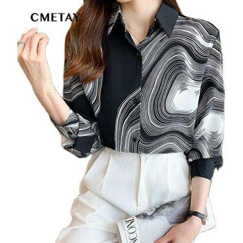 Fashion Women Chiffon Blouses Shirt 2021 Spring Autumn New Retro Printed Long Sleeve Shirts Office OL Ladies Tops Blusas Mujer