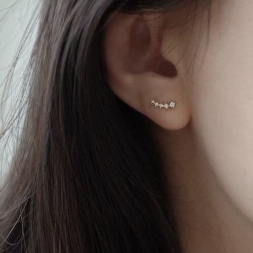 Binmonray 925 Sterling Silver Small Row Zircon Crystal Meteor Stud Earrings for Women Fashion Hypoallergenic Sleeping Earrings