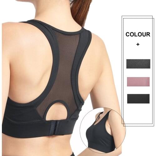 Womens Solid Racerback Sports Bra Cut Out With Transparent Mesh Back Button Crop Top Running Fitness Yoga Gym Active Corset Ves