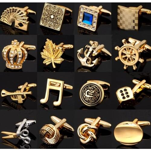 Golden CUFFLINKS NEW dice maple leaf music playing card Golden Dragon Cufflinks mens Wedding Shirt badge pin gifts wholesale