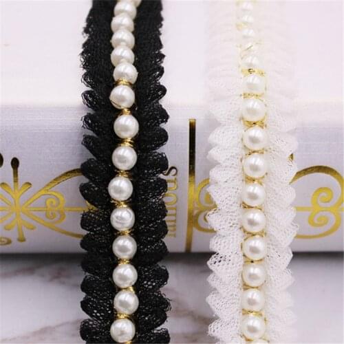 1yard 2CM Vintage gold Lace pearl beads Embroidered lace ribbon Fabric DIY Hair accessories clothing Dress Sewing Supplies Craft