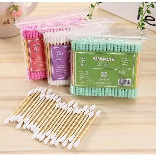 100pcs/pack Double Head Cotton Swabs Eyelash Eyebrow Lip Cleanig Tools Swabs Women Makeup Cotton Buds Health Care Tools