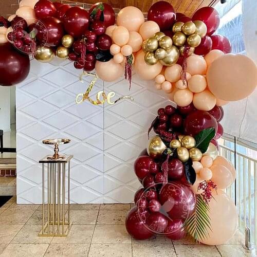 138pcs Burgundy Balloon Garland Arch Kit Metallic Gold Peach Latex Balloons Valentines Wedding Decorations Girl Party Supplies