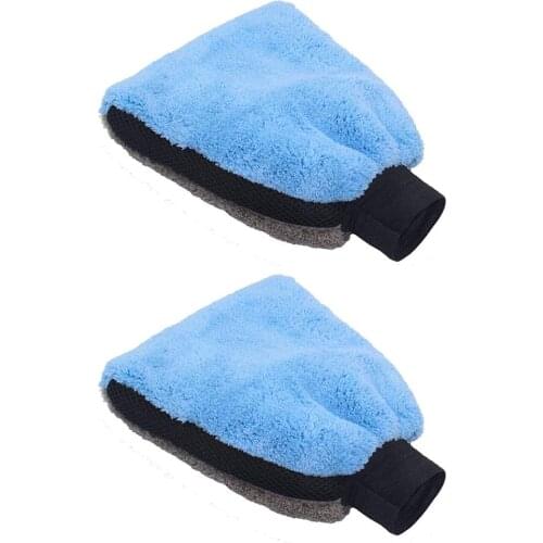2pcs Car Wash Double Faced Coral Velvet Clean Gloves Auto Window Door Water Absorption Cleaning Brush Tools Auto Accessories