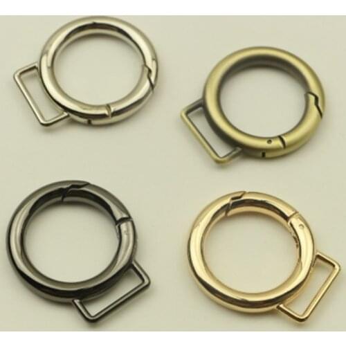 2 Pcs Plated Gate Spring Ring Key Round Push O-Ring Buckles Clips Carabiner Purses Handbags Round Push Trigger Snap Hooks Ring