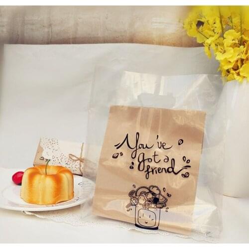 50pcs Transparent Plastic Bag Salad Light Food Fruit Pastry Dessert Lunch Box Bread Packaging Bag