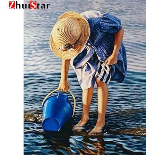 Diamond Embroidery 5D Diy Seaside Girl Full Square Mosaic Rhinestone Picture Home Decor Diamond Painting ZWQ