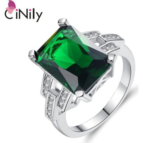 CiNily Created Green Stone Cubic Zirconia Silver Plated Wholesale Hot Sell Fashion Jewelry for Women Gift Ring Size 6-9 NJ11111