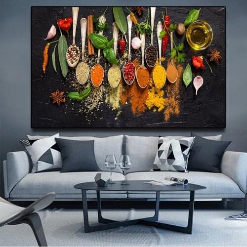 Kitchen Decorative Painting HD Spice Spoon Canvas Posters Prints Ingredients Picture Wall Art for Modern Living Room Home Decor