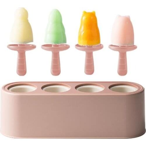 4 Holes Ice Mould Ice Cube Tray Silicone Popsicle Barrel Diy Mold Dessert Ice Cream Mold with Popsicle Stick Home Kitchen Tools