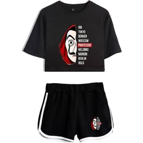 New TShirt Female Funny Design La Casa De Papel Tshirt Money Heist Tees TV Series Short Sleeve House of Paper T-Shirt shorts set