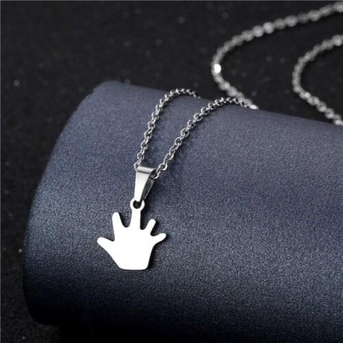 Small Stainless Steel Three-Dimensional Lucky Buddha Gesture Palm Shape Pendant Necklace Woman Mother Gift Wedding Jewelry